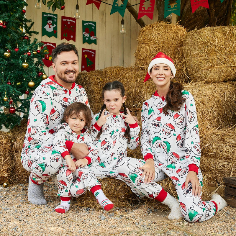 Christmas Family Matching Santa Claus Print Hooded Onesie Pajamas