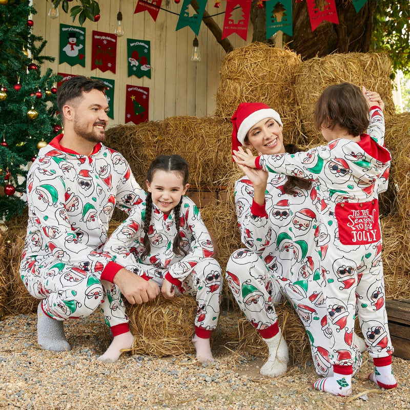 Christmas Family Matching Santa Claus Print Hooded Onesie Pajamas