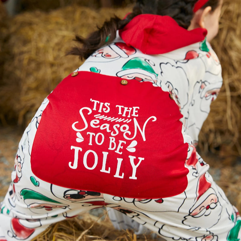 Christmas Family Matching Santa Claus Print Hooded Onesie Pajamas