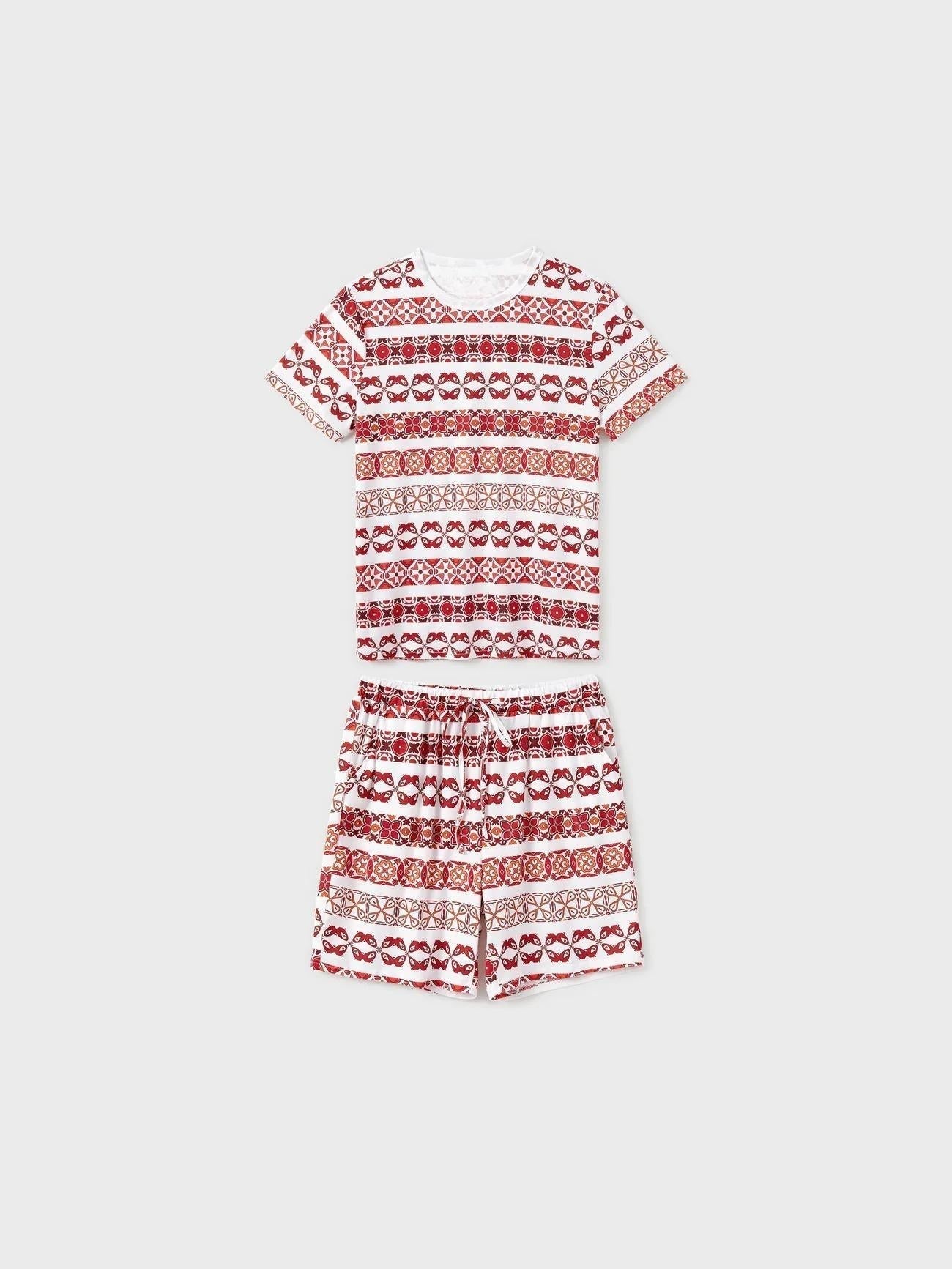 Family Matching Printed Top and Pocketed Shorts Sets