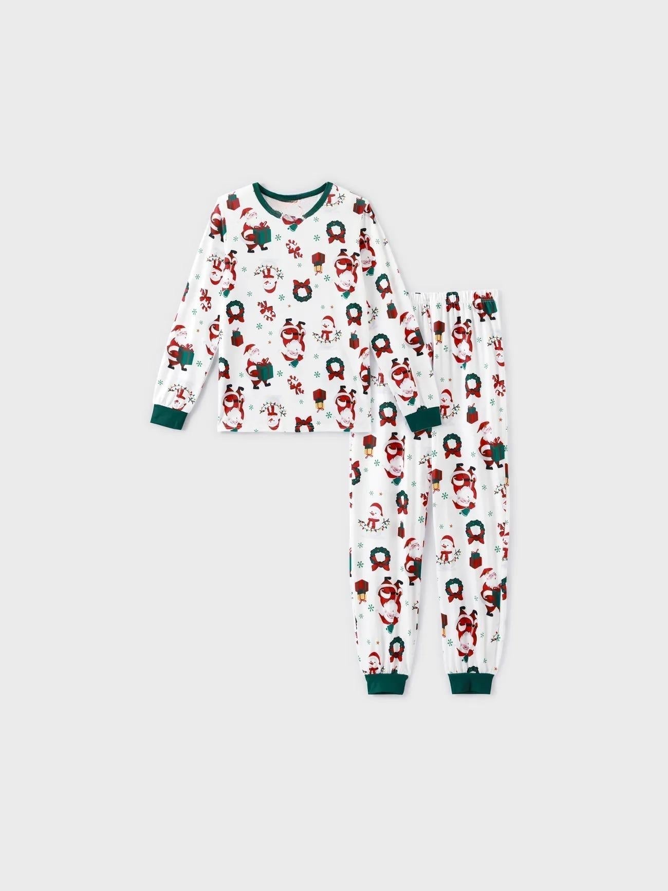 Christmas Family Matching Santa And Wreaths Print Pajama Set
