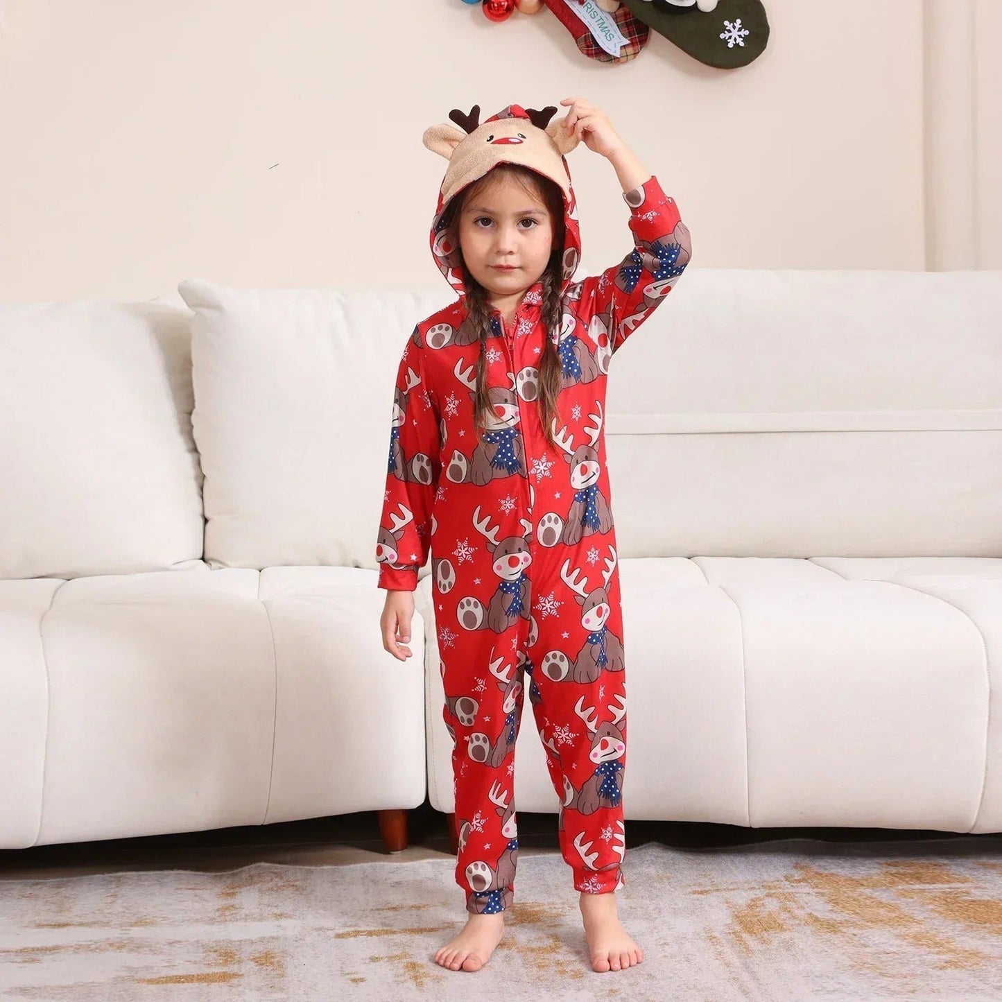 Christmas Themed Family Matching Onesie Hooded Pajama Set